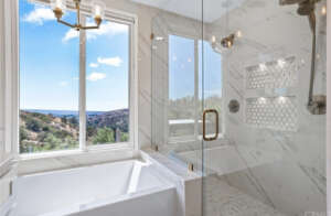 Bathroom with bathtub & glass door